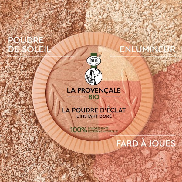 La Provençale Bio - Polvo de Resplandor Instantáneo Dorado para un Efecto de Buena Cara - 3 en 1: Polvo de Sol, Colorete, Iluminador de Rostro - 100% de Ingredientes de Origen Natural Online Sale