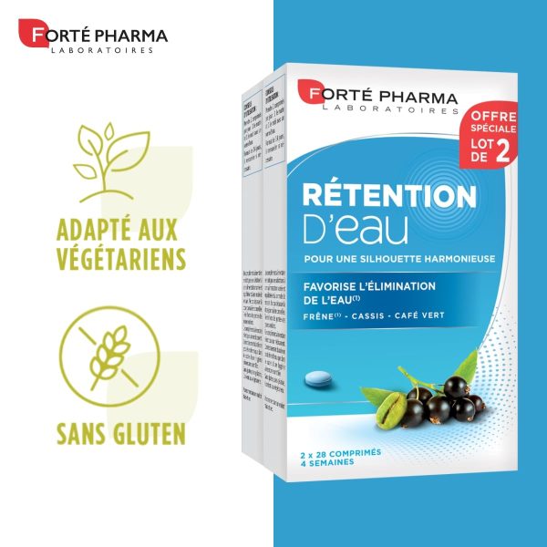 Forté Pharma - Retención de agua, Suplemento de alimentos basado en cenizas, groseros negros y café verde - Eliminación, 8 tabletas Embalaje Deteriorado Fashion