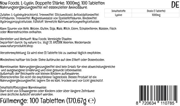 Now Foods, L-Lisina, Doble Fuerza, 1.000mg, 100 Tabletas veganas, Probadas en Laboratorio, Aminoácido, Sin Gluten, Sin Soya, Vegetariano Embalaje Deteriorado Hot on Sale