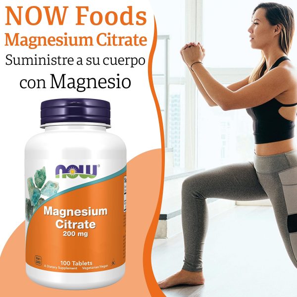 Now Foods, Magnesium Citrate, 200mg Magnesio, 100 Tabletas veganas, Probado en Laboratorio, Vegetariano, Sin Gluten, Sin Soja, No GMO Embalaje Deteriorado Cheap