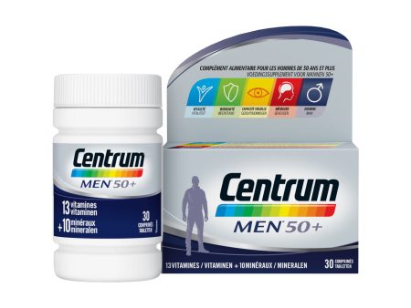 Centrum Men 50+ Multi vitaminas y minerales, suplemento de alimentos, para hombres de 50 años o más, 30 tabletas Embalaje Deteriorado Fashion