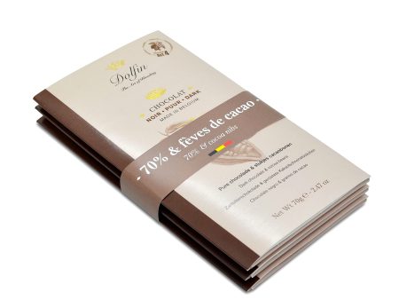 Tableta de Chocolate Negro Dolfin con 70% de Cacao y Granos de Cacao - Barra de Chocolate Belga Artesanal, Deliciosos y Crujientes - Confitería de Lujo, Dulces Gourmet - Hecho en Bélgica, 210 g, Kit de 3 Sale